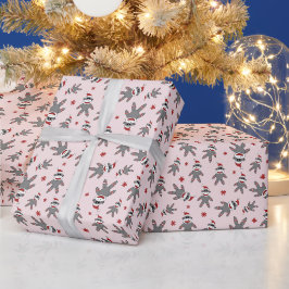 Kleine Sock Monkey Met Kerstman Hoed Roze Kerstmis Cadeaupapier