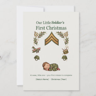 Kleine Soldaat Eerste Kerstdkaart — Baby Feestdagenkaart