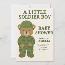 Kleine Soldaat Teddybeer Jongen Baby Borrel Uitnod Kaart
