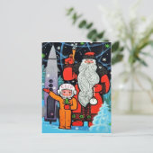 Kleine Sovjet-astronaut met kerstman, vintage Briefkaart (Staand voorkant)