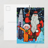 Kleine Sovjet-astronaut met kerstman, vintage Briefkaart (Voorkant / Achterkant)