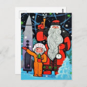 Kleine Sovjet-astronaut met Santa Claus,  Briefkaart (Voorkant / Achterkant)