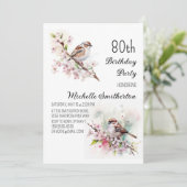 Kleine Sparrow Cherry Blossom Spring 80th Birthday Kaart (Staand voorkant)