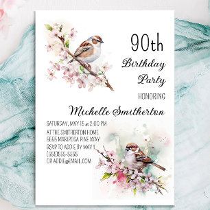 Kleine Sparrow Cherry Blossom Spring 90th Birthday Kaart
