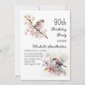 Kleine Sparrow Cherry Blossom Spring 90th Birthday Kaart (Voorkant)