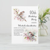Kleine Sparrow Cherry Blossom Spring 90th Birthday Kaart (Staand voorkant)