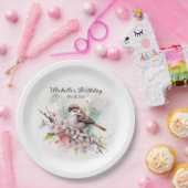 Kleine Sparrow Cherry Blossom Spring Birthday Naam Papieren Bordje (Feest)