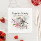 Kleine Sparrow Cherry Blossom Spring Birthday Naam Servet (Insitu)