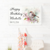 Kleine Sparrow Cherry Blossom Spring Birthday Naam Spandoek (Insitu)