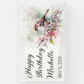 Kleine Sparrow Cherry Blossom Spring Birthday Naam Spandoek (Verticaal)