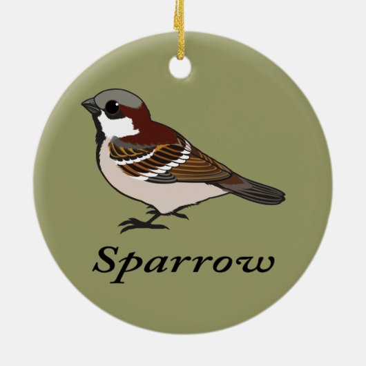 Kleine Sparrow Keramisch Ornament (Achterkant)