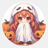 Kleine spook voor Halloween Ronde Sticker (Voorkant)