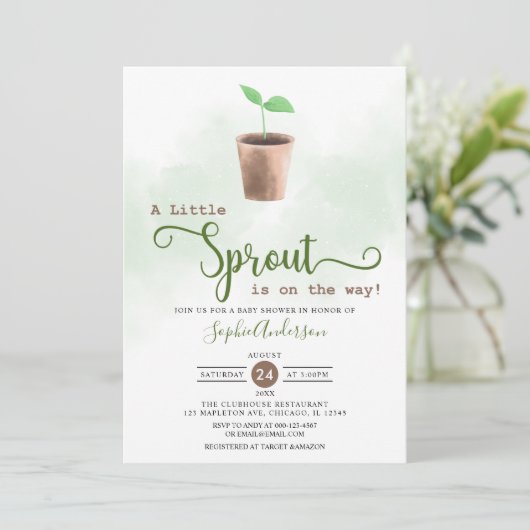 Kleine sprout is op Way Gardening Baby shower Kaart (Staand voorkant)