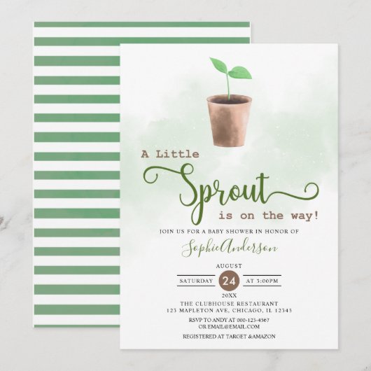Kleine sprout is op Way Gardening Baby shower Kaart (Voorkant / Achterkant)