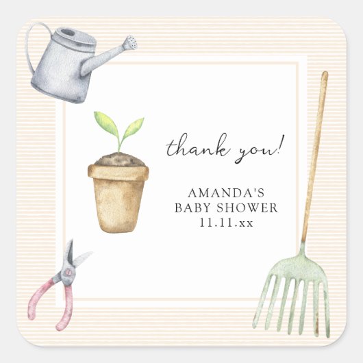 Kleine spruit baby shower dank u vierkante sticker (Voorkant)
