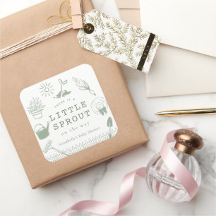 Kleine Spruit Handgetekende Tuin Baby Shower Vierkante Sticker