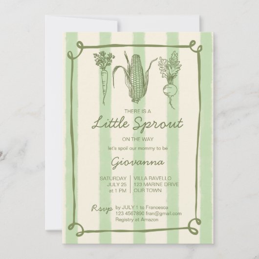 Kleine spruit is onderweg gestript Baby shower Kaart (Voorkant)