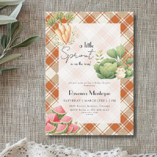 Kleine Spruit Paarse Gingham Groente Baby Shower Kaart