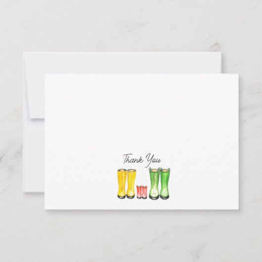 Kleine spruit rode regen laarzen tuinieren bedankkaart (Voorkant)