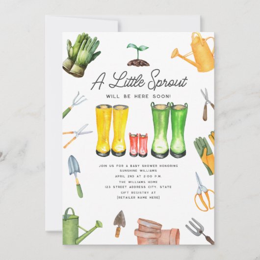 Kleine spruit rode regen laarzen tuinieren kaart (Voorkant)