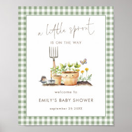 Kleine Spruit Sage Gingham Welkom Baby Shower Poster