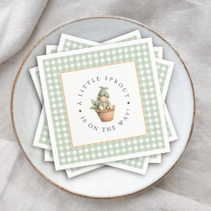 Kleine Spruit Salie Groen Gingham Baby Shower Servet