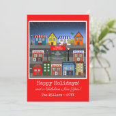 Kleine stad buurt 's nachts | Red Feestdagenkaart (Staand voorkant)