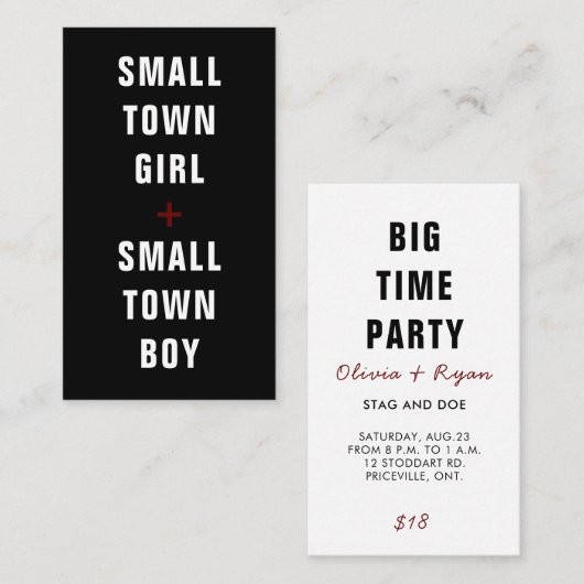 Kleine Stad Hert & Doe Ticket - Aanpasbare Kleur (Voorkant / Achterkant)