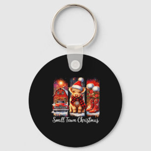 Kleine stad kerst hooglandrund westerse kunst sleutelhanger