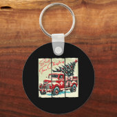 Kleine stad Kerst Rode Truck Kerstboom Vint Sleutelhanger (Voorkant)