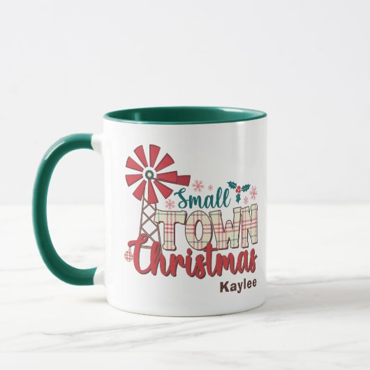 Kleine stad Kerst Rustieke Typografie Custom Name Mok (Links)