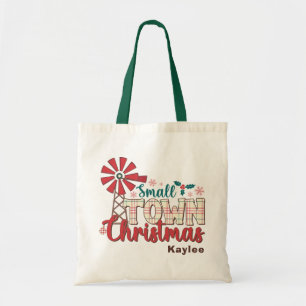 Kleine stad Kerst Rustieke Typografie Custom Name Tote Bag