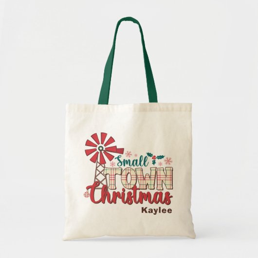 Kleine stad Kerst Rustieke Typografie Custom Name Tote Bag (Voorkant)