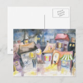 Kleine stad 's nachts briefkaart (Voorkant / Achterkant)