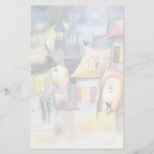 Kleine stad 's nachts briefpapier