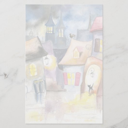 Kleine stad 's nachts briefpapier (Voorkant)