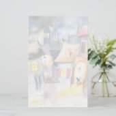 Kleine stad 's nachts briefpapier (Staand voorkant)