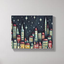 Kleine stad 's nachts canvas afdruk