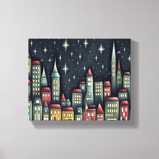 Kleine stad 's nachts canvas afdruk (Voorkant)