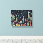 Kleine stad 's nachts canvas afdruk (Insitu (Houten vloer))