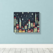 Kleine stad 's nachts canvas afdruk (Insitu (Houten vloer))
