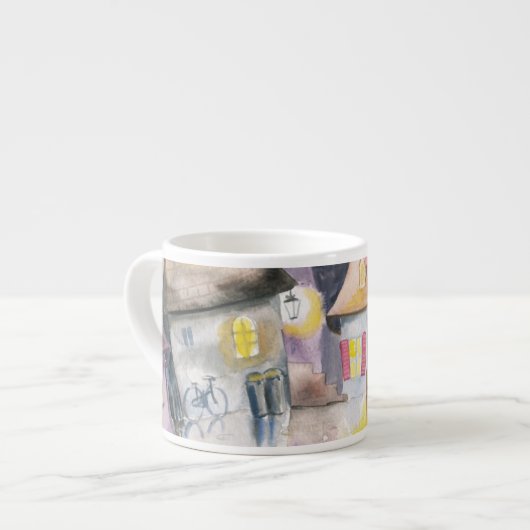 Kleine stad 's nachts espresso kop (Links)