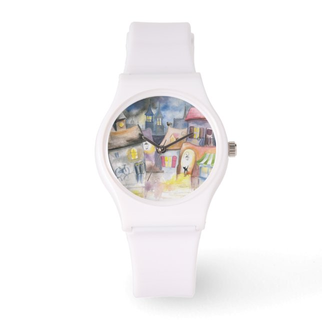 Kleine stad 's nachts horloge (Voorkant)