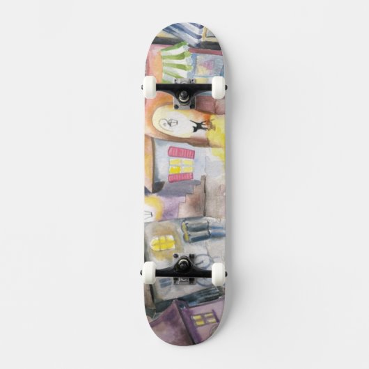Kleine stad 's nachts persoonlijk skateboard (Voorkant)