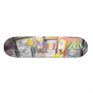 Kleine stad 's nachts persoonlijk skateboard
