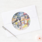 Kleine stad 's nachts ronde sticker (Envelop)