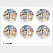 Kleine stad 's nachts ronde sticker (Vel)