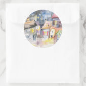 Kleine stad 's nachts ronde sticker (Tas)