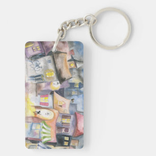 Kleine stad 's nachts sleutelhanger