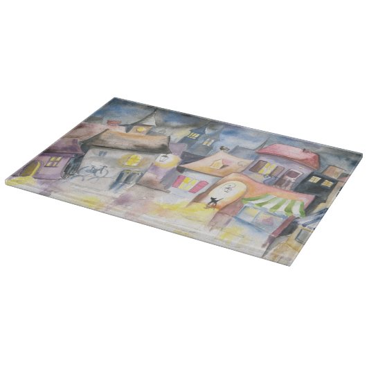 Kleine stad 's nachts snijplank (Hoek)